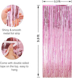 Crosize 8 Pack 3.3 x 9.9 ft Pink Foil Fringe Curtains Party Decorations, Pink Tinsel Curtain Backdrop for Parties, Door Streamers, Glitter Streamer Backdrop for Birthday Decoration