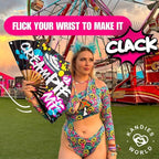 Kandies World Custom Festival Folding Hand Fan - Unique Designs, Made of Bamboo, Clacking Sound, Lightweight - Perfect Rave and Festival Accessory! (Cream Pie)