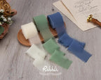 Ribbli Chiffon 1.5 Inch x 30 Yard Handmade Silk Ribbon - Ivory/Sage Green/Dusty Blue Fringe for Wedding Invitations, Bridal Bouquets, Wrapping, Flower Arrangement Decoration