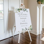Personalized Wedding Welcome Sign, Greenery Eucalyptus Botanical Wedding Sign Signage 12" X 18" (Small), 27" (Medium), 36" (Large), Plastic, Modern, Pole Mount, Weather