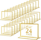Hoteam 24 Pack 6 x 4 Clear Acrylic Sign Holder with Gold Borders, Gold Picture Frame, Double Sided Wedding Table Number, Acrylic Menu Stands for Wedding Table, Restaurant Sign, Photos Display