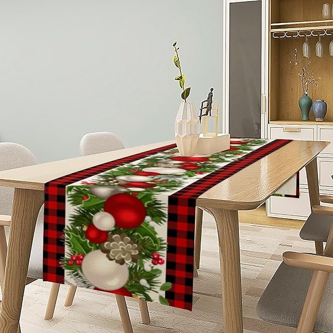 Christmas Table Runner,Seasonal Winter Xmas Holiday Farmhouse Table Cloth Kitchen Dining Table Decoration for Home Party Decor 13x36 Inch