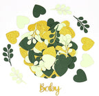 200PC Sage Green Baby Shower Confetti Green Gold Glitter Heart Table Confetti for Greenery Gender Neutral Baby Shower Decorations