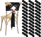 50 PCS Cheesecloth Chair Sashes Bows Wedding Aisle Decorations Chair Ribbon Ties Back Sash for Wedding Party Events Banquet Chair Cover Decoration (Black)