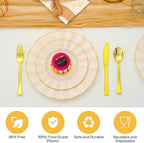 60Pcs Heavy Weight Ivory Plastic Plates with Gold Trim, Heavy Duty Wedding Plates, Elegant Disposable Plate Sets include 30 10" Dinner & 30 7" Dessert Plates for Party & Wedding(30 Guests)