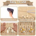 2 Pack Champagne Foil Fringe Backdrop Curtains, Tinsel Streamers Birthday Party Decorations, Fringe Backdrop for Graduation, Baby Shower, Gender Reveal, Disco Party