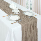 6 Pack Nude Cheesecloth Table Runner 10ft Boho Gauze Fabric Cheese Cloth Table Runner 35 x 120 Inch Rustic Sheer Runner for Romantic Wedding Decor Baby Shower Party Table Centerpiece Decoration