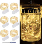 LAMPHOME 6 Pack Fairy Lights Battery Operated String Lights 6.6ft 20 Led Mason Jar Lights Waterproof Silver Wire Light Fireflies DIY Party Wedding Christmas Decoration(6 Pack,Warm White)