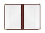 Goodsmart Restaurant Menu Covers – 25 Pack Burgundy 4-View, Side-Loading Menu Holders, Vinyl & Plastic Café Menu Covers, Clear Menu Sleeves, Fits 5.5" x 8.5", Leather-Style Design, Gold Corners