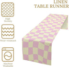 Hippie Table Runner Retro Geometric Square Purple Grid 60s70s Style Kitchen Restaurant Decoration for Indoor and Outdoor Wedding Party Table Runner 13x70 Inch