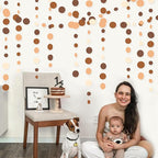 Ombre Brown Party Decorations Polka Dots Garlands Cream Tan Brown Boho Hanging Paper Circle Dots Streamer for Neutral Rustic Cowboy Western Teddy Bear Birthday Baby Shower Wedding Woodland Party Decor