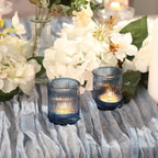 36pcs Votive Candle Holders, Blue Glass Votives Ribbed Tea Light Candle Holders Bulk for Baby Shower, Tea Lights Candles Holder for Home Party Wedding Decoration & Gift