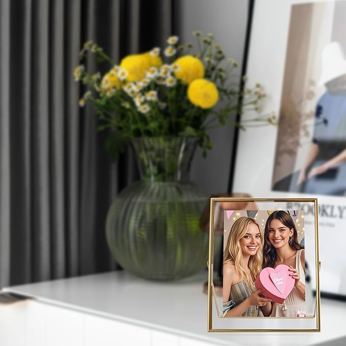 Gold Floating Frame (8×10 inches, Vertical), For Picture 7x9, 6x8, 5x7, Tabletop Photo Frames, Classy Gift For Anniversary, Birthday or Wedding, Home or Office Décor
