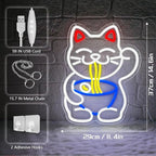 Lucky Cat Ramen Neon Sign,Neon Signs for Wall Decor,Dimmable USB Led Cat Sign,Neon Lights for Bedroom,Japanese Lucky Cat Noodle Led Neon Signs,Gift for Ramen Lovers,Anime Fans & Foodies