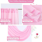 PARTISKY 10x10ft Pink Chiffon Sheer Backdrop Curtains, Wrinkle-Free Wedding Backdrop Drapes for Birthday Party Ceremony Arch Stage Decor Background for Photography 5x10ft,2 Panels