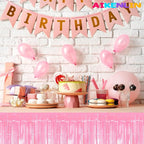 6 Pack 29x108 Inch Metallic Foil Fringe Tinsel Table Skirts Banner for Rectangle Tables Streamer Garland Curtains Backdrop for Birthday, Parade Floats, Valentine's Day Party Decoration(Macaron Pink)