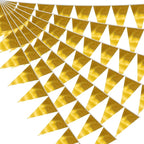 40M/130FT Gold Triangle Pennant Banner Flag Metallic Fabric Bunting Garland for Christmas Graduation Wedding Engagement Anniversary Bachelorette Birthday Bridal Shower Valentines Hen Party Supplies