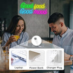 Looklight Good Food Good Mood Neon Sign,Letter Neon Signs for Wall Decor,Colorful Dimmable Neon Lights,USB Led Neon Signs for Kitchen Fast Food Shop Cafe Restaurant Store