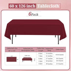 6 Pack Burgundy Tablecloths for 8ft Rectangle Tables 60 x 126 Inch - Polyester Table Cover Stain and Wrinkle Resistant Washable Fabric Table Clothes for Wedding Party Banquet Reception Restaurant