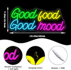 Looklight Good Food Good Mood Neon Sign,Letter Neon Signs for Wall Decor,Colorful Dimmable Neon Lights,USB Led Neon Signs for Kitchen Fast Food Shop Cafe Restaurant Store