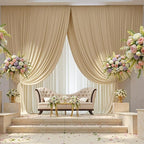 50×12 ft Wrinkle Free Beige Backdrop Curtain for Weddings Parties, 10 Panels 12ft Silky Polyester Wedding Drapes Backdrop Photo Back Drop Cloth for Birthday Baby Shower Photography Backgrounds