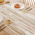 Romantic Artificial Floral Table Runner 10ft Gauze Tulle Lace Table Runner Set for Wedding Baby Shower Bridal Shower Holiday Kitchen Dining Table Decoration for Home Party Special Occasion