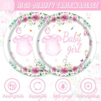 40pcs Pink Floral Baby Shower Decorations Girl Gender Reveal Supplies,Spring Rose Pink Baby Shower Plates and Napkins,Suitable for 20 Guests