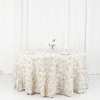 Efavormart 120" Wholesale Round Table Cover Ivory Grandiose Rosette 3D Satin Tablecloth for Wedding Party Event Decoration