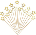 Minisland Big Gold Star Cocktail Picks, 5.5 Inch Long Bamboo Fancy Toothpicks for Appetizers, Decorative Christmas New Year Holiday Party Food Drinks Garnish Fruit Skewer Sticks 50 Counts - MSL430