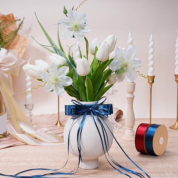 LaRibbons Navy Satin Ribbon 1 Inch 25 Yards Luxury Double Faced Blue Silk Ribbon for Flower Bouquet Crafts Gift Wrapping Wedding Party Graduation Decoration