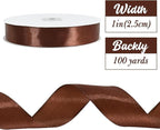 TONIFUL 1 Inch x 100yds Coffee Brown Satin Ribbon, Thin Solid Color Satin Ribbon for Gift Wrapping, Crafts, Hair Bows Making, Wedding Party Decoration, Invitation Cards, Floral Bouquets, Christmas