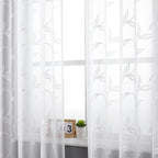 VISIONTEX White Sheer Voile Curtains, Decorative White Embroidery Faux Linen Rod Pocket Window Drapes for Home Kitchen, Living Room and Bedroom 54 x 84 Inch, Set of 2 Curtain Panels