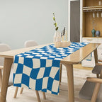 Table Flag Retro Plaid 60s70s Blue Plaid Table Flag Kitchen Restaurant Decoration Suitable for Indoor and Outdoor Festival Home Wedding Party Table Flag 13x108