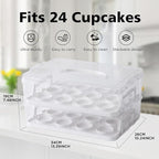Two Tier Cupcake Carrier, White Stackable Cupcake Holder Carries for 24 Standard-Size Cupcakes, Reusable Detachable Cupcake Box