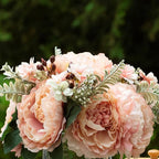 ENOVA FLORAL Artificial Flower Arrangement with Vase,Mixed Artificial Silk Peony Flower in Vase for Decoration Home Office, Wedding Centerpiece (Champagne)