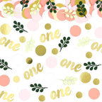 300PC Pink and Sage Green 1st Birthday Confetti First Birthday Decorations for Girl Dots Table Scatter for Baby Girl One Year Old Party Decor Supplies