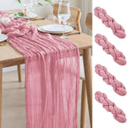 Asee'm 4pcs Cheesecloth Table Runner 120 Inches Long Pink Boho Gauze Cheese Cloth Runner 10FT Rustic Sheer Table Runners for Christmas Wedding Party Baby Shower Spring Easter Decoration