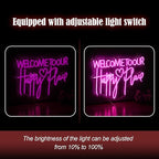 Welcome To Our Happy Place Neon Sign LED Pink Our Happy Place Neon Light With USB for Wall Decor Dimmable Happy Letters Light Up Sign for Bedroom Wedding Party Home Decor (16.7 * 12.6In)