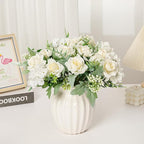 Artificial Flower 5 Branches Artificial Silk Fake Flowers Bouquet Small Roses for Wedding Home Office Tables Decor 4 Packs(Champagne)