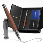 WEMATE Fountain Pen Set, Fine Nib, 20 Ink Cartridges(10 Black&10 Blue), 1 Ink Converter, Smooth Writing, No Skips, Nice Gift for Men, Women, Cool Wood Fountain Pen for Writing, Calligraphy