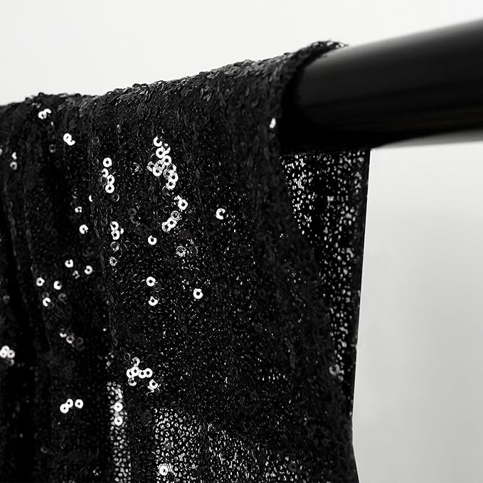 Poise3EHome Black Sequin Backdrop, 10Ft x 10Ft Glitter Photography Background Curtains, Sequence Drapes for Party Baby Shower Wedding Birthday Christmas Thanksgiving Halloween Decoration