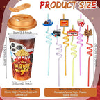 Yungyan 36 Sets Movie Night Party Favors Goodie Cups with Lids and Straws for Halloween Party Decorations Reusable 16oz Plastic Candy Cups Plastic Straws for Birthday Gift(Movie Night)