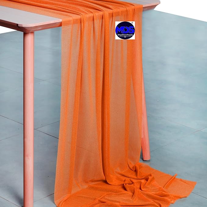MDS 10 Pack 10ft Chiffon Table Runner 29 x 120 Inches Sheer Wedding Runner Romantic Rustic Table Runner for Wedding Decorations, Birthday Parties, Bridal Shower Party Arch Decor - Orange