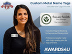 Custom Name Tag with Logo - Personalized Name Badge with Magnet Backing - Choose Your Size and Color (Silver Metal 3"x1.25" - Logo on Left)