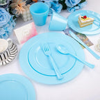 KIRE 150 Piece Blue Plastic Plates Disposable - Blue Dinnerware Set Includes 25 Dinner Plates, 25 Salad Plates, 25 Utensils Set 25 Clear Cups for Birthday/Picnic/Baby Shower