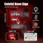 Ineonlife We Are Open Here Neon Sign Dimmable Neon Signs For Wall Decor Led Lights For Bar Man Cave Club Store Hotel Restaurant Coffee Shop Business Decor Gifts USB Powered 12.6x15.35in