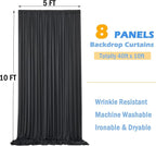 40ftx10ft Wrinkle Free Black Backdrop Curtain for Parties 8 Panels 5x10ft Silky Polyester Photo Backdrop Drapes Back Drop Cloth for Wedding Birthday Background Photography Photoshoot Decor