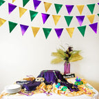 Mardi Gras Party Decorations Purple Green and Gold Metallic Fabric Triangle Pennant Banner Flag Hanging Bunting Garland for Birthday Wedding Baby Shower Bridal Shower Holiday Masquerade Party Supplies