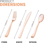 50 Pack Pre Rolled Rose Gold Plastic Silverware Set with Napkins,Disposable Wrapped Heavy Duty Cutlery Set for Wedding Birthday Party-50 Forks,Knives,Spoons,Utensils Set,Plasticware Bulk