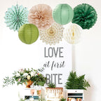 Olive-Sage Green Champagne-Gold Party-Decorations Lanterns - 14pcs Rustic Wedding Paper Fan Streamers,Tissue Pom Poms Honeycomb,Boho Bachelorette Neutral Baby Shower Birthday Bridal Decor Ouruola